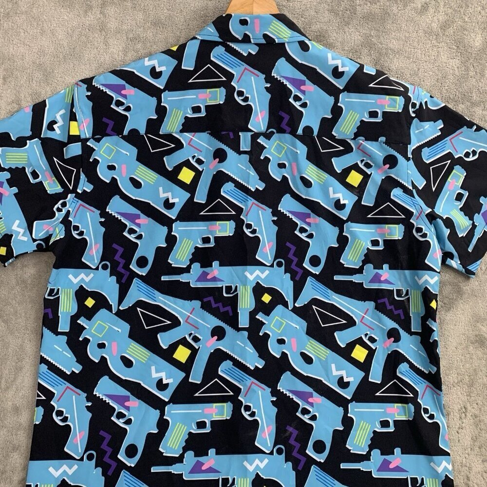RETRO RIFLE The 80 Shirt Mens Size Large Blue Short Sleeve Button Down Casual - Picture 8 of 8